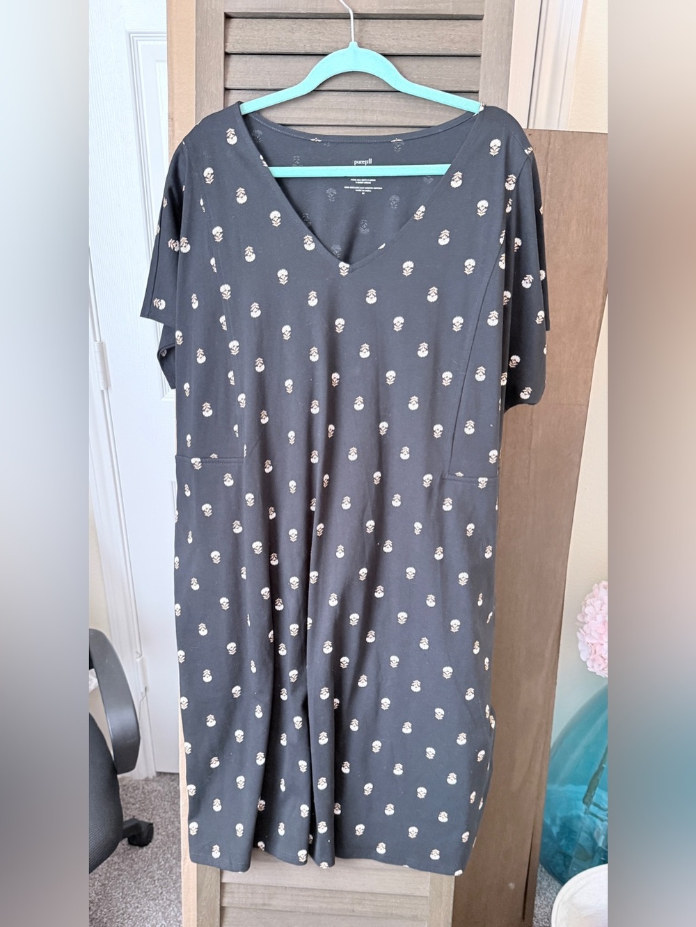 J Jill Navy Blue Floral Dot Shift Dress in Size 20